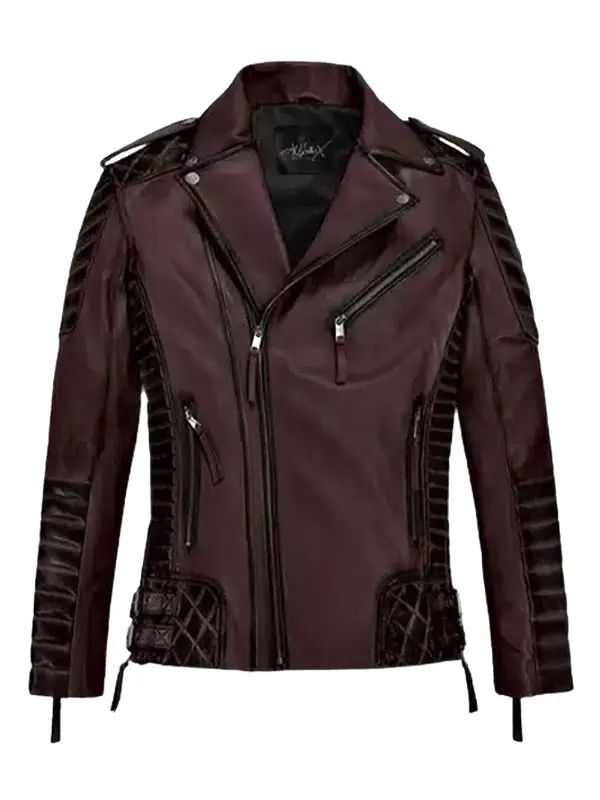 Men’s Classic Wine Biker Leather Jacket