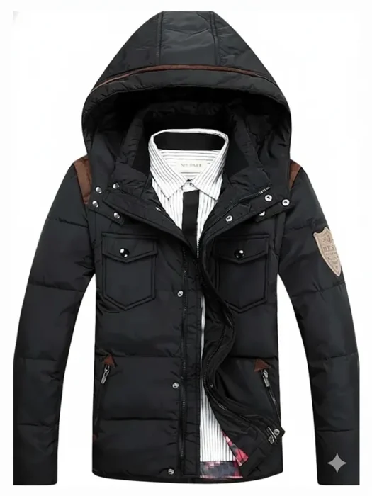 Mens Cotton Padded Black Hooded Jacket