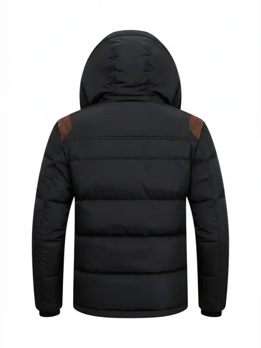 Mens Cotton Padded Black Hooded Jacket Back
