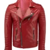 Men's Diamond Quilted Red Biker Leather Jacket