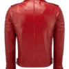 Men's Diamond Quilted Red Biker Leather Jacket Back