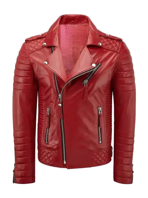 Men’s Diamond Quilted Red Biker Leather Jacket