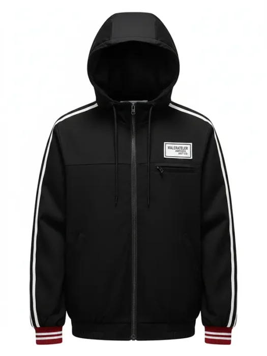 Mens Hooded Black Bomber Jacket