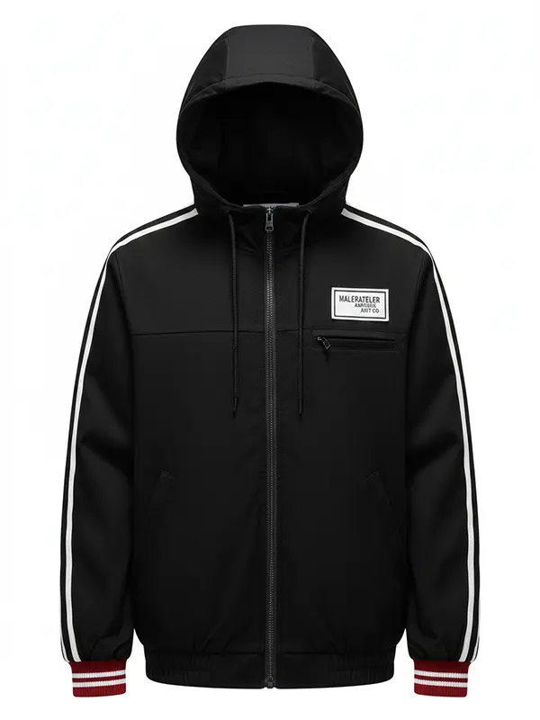 Mens Hooded Black Bomber Jacket