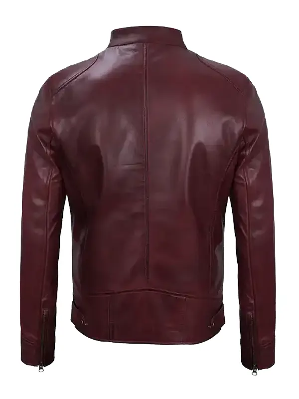 Men’s Maroon Cafe Racer Premium Leather Jacket Back