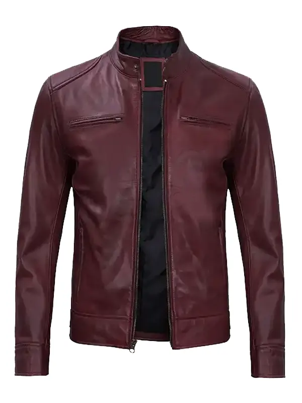 Men’s Maroon Cafe Racer Premium Leather Jacket