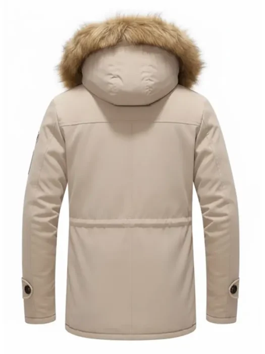 Mens Parka Fur Beige Hooded Jacket Back
