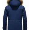 Mens Parka Fur Blue Hooded Jacket Back