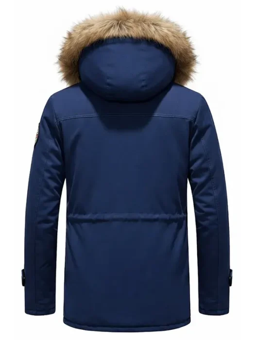 Mens Parka Fur Blue Hooded Jacket Back