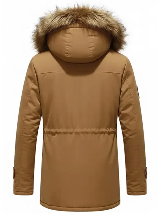 Mens Parka Fur Brown Hooded Jacket Back