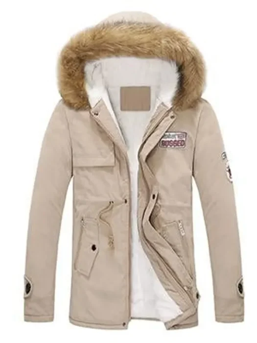 Mens Parka Style Hooded Beige Jacket