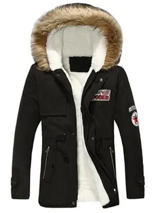 Mens Parka Style Hooded Black Jacket