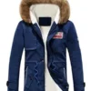 Mens Parka Style Hooded Blue Jacket