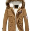 Mens Parka Style Hooded Brown Jacket