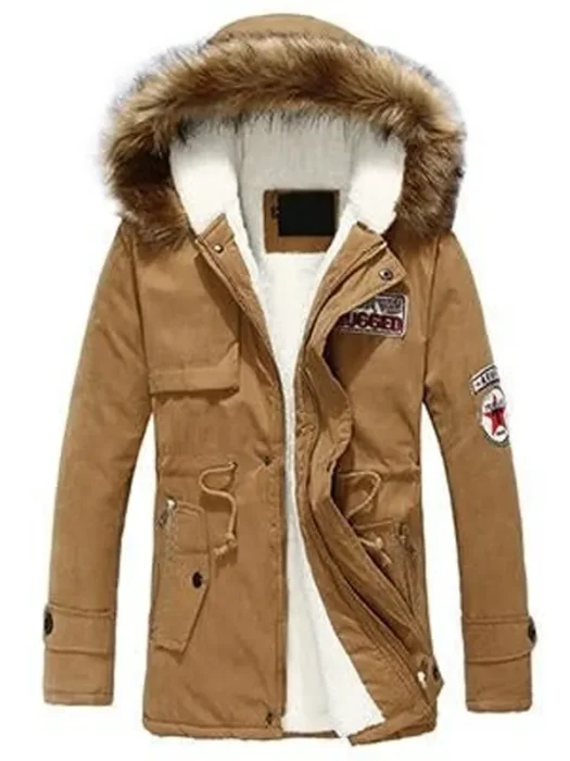 Mens Parka Style Hooded Brown Jacket