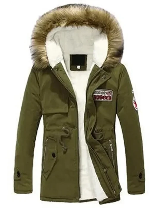 Mens Parka Style Hooded Green Jacket