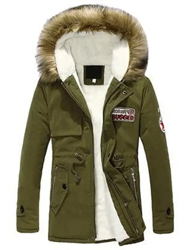 Mens Parka Style Hooded Green Jacket