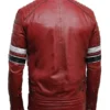 Men’s Red Biker Leather Jacket with Striped Back