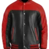 Men's Red & Black Varsity Leather Jacket