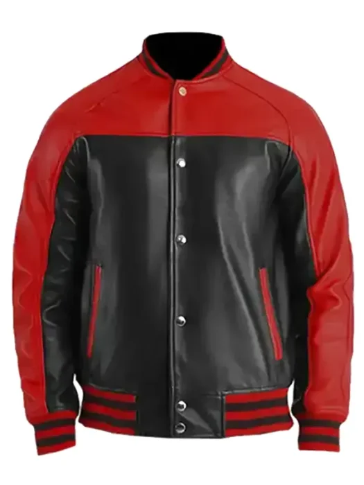 Men's Red & Black Varsity Leather Jacket