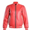 Mens Red Faux Bomber Leather Jacket