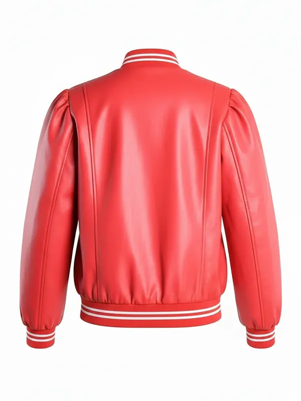 Mens Red Faux Bomber Leather Jacket Back