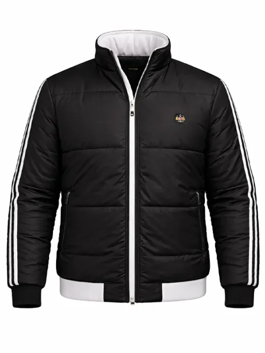 Mens Striped Black Puffer Quilted Jacket