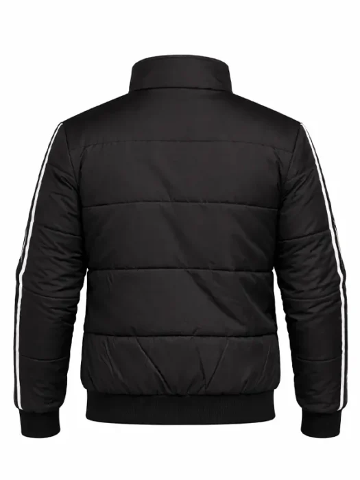 Mens Striped Black Puffer Quilted Jacket Back
