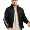 Mens Striped Black Quilted Puffer Jacket