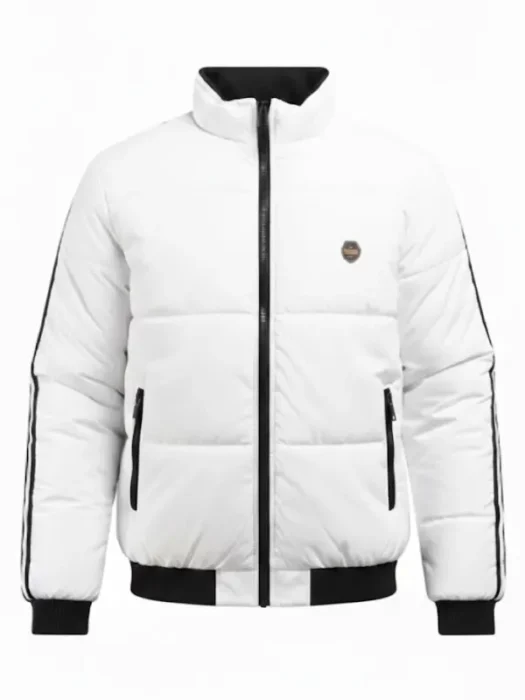 Mens Striped White Puffer Quilted Jacket