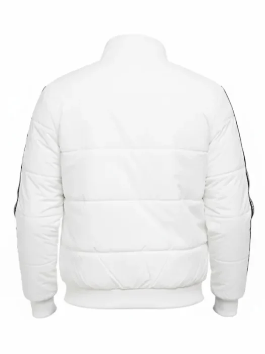 Mens Striped White Puffer Quilted Jacket Back