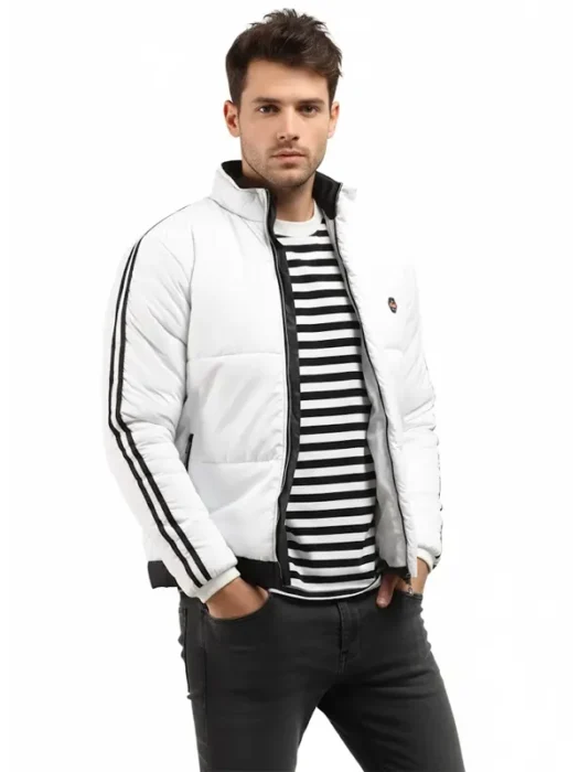 Mens Striped White Quilted Puffer Jacket