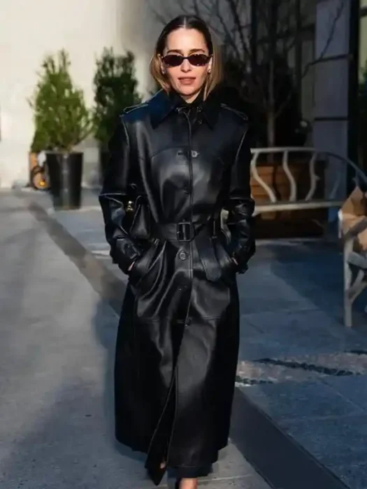 NYC Emilia Clarke Black Leather Coat
