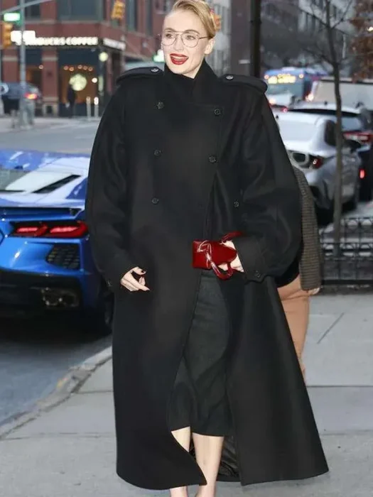 NYC Sophie Turner 2026 Street Style Black Wool Coat