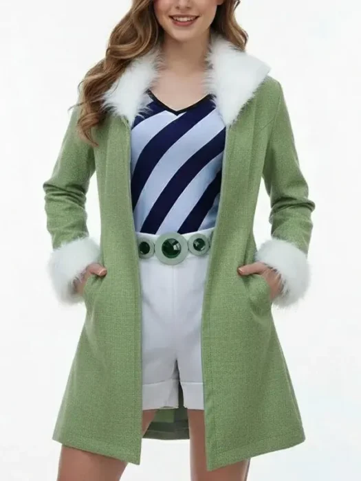 One Piece Miss Wednesday Green Shearling Coat