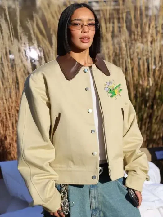 Paris Fashion Week Dina Ayada Beige Leather Jacket