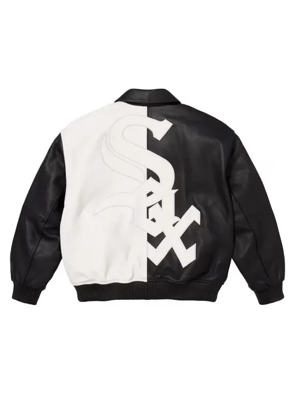 Supreme White And Black Leather Varsity Jacket Back