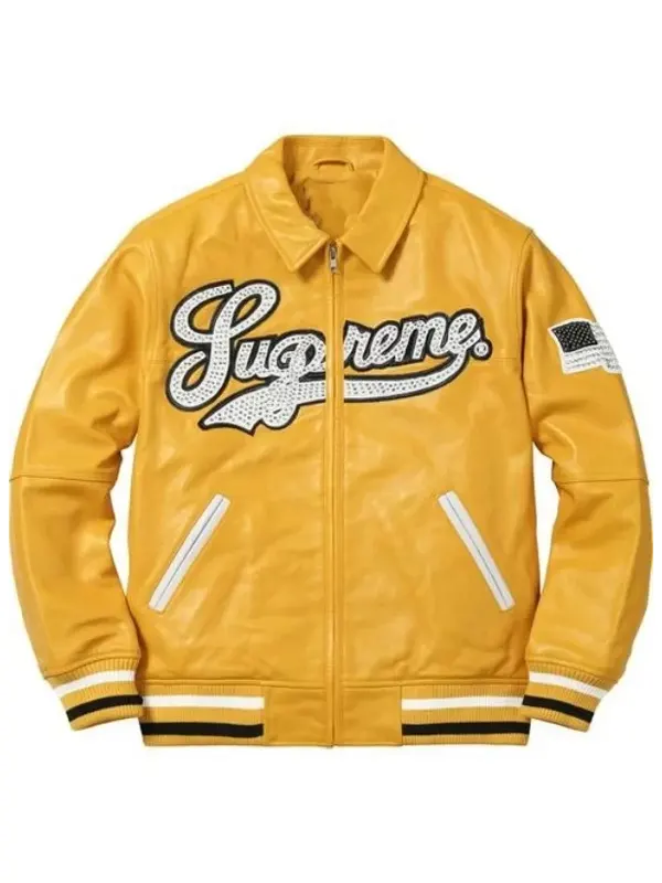 Supreme Yellow Leather Varsity Jacket