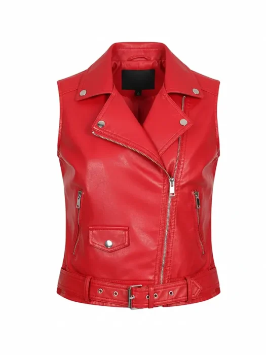 Women Red Biker Leather Jacket