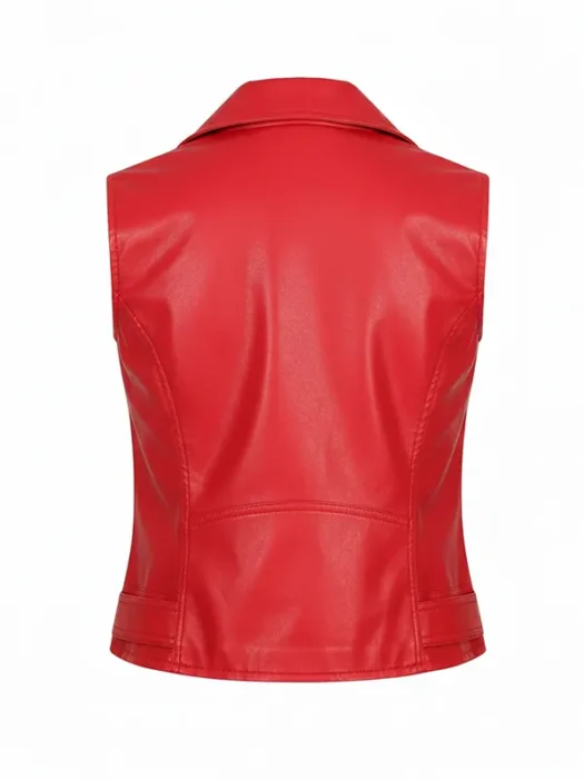 Women Red Biker Leather Jacket Back