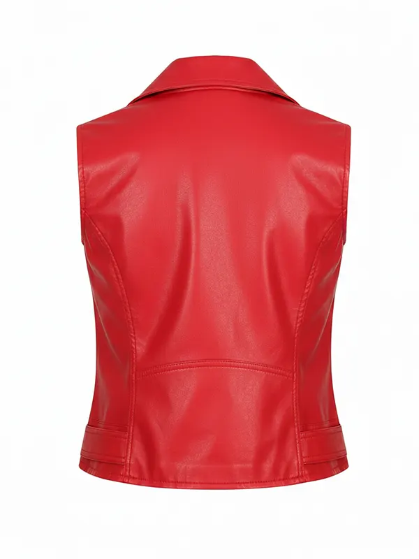 Women Red Biker Leather Jacket Back