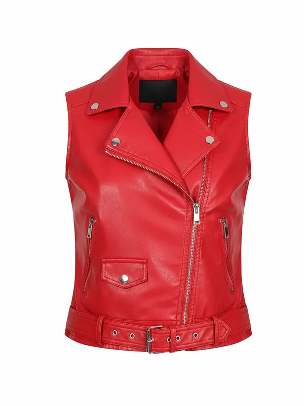 Women Red Biker Leather Jacket