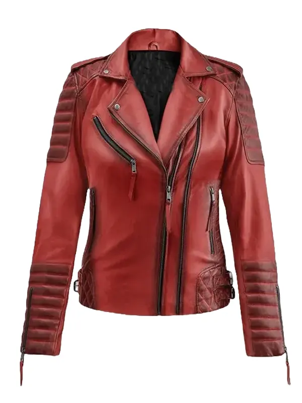 Women’s Burnt Red Biker Leather Jacket