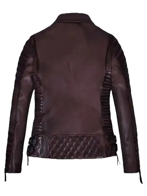 Women’s Burnt Wine Biker Leather Jacket Back