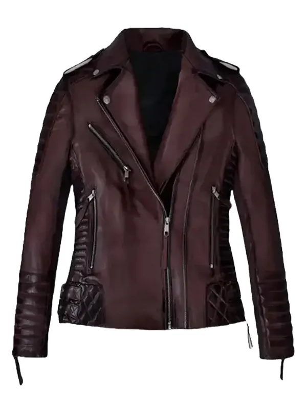 Women’s Burnt Wine Biker Leather Jacket