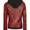 Women's Maroon Leather Jacket With Removable Hood Back
