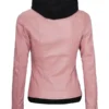 Women's Pink Leather Jacket With Hood Back