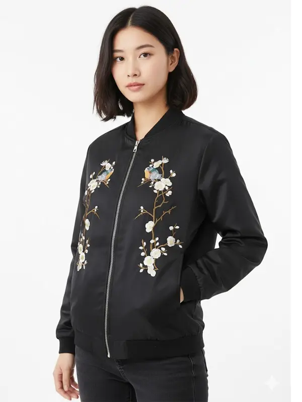 Womens Plum Blossom Bomber Jacket
