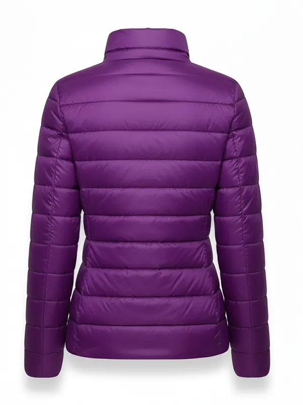 Womens Purple Puffer Jacket Back