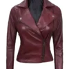 Women's Quilted Motorcycle Maroon Leather Jacket